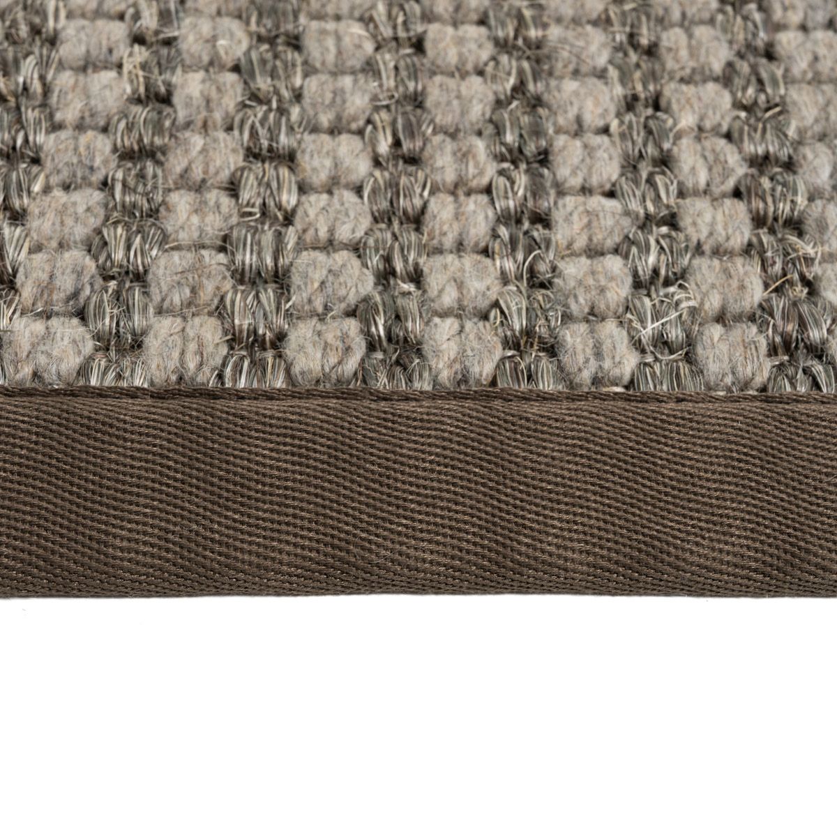 Ull/sisal teppe Chunky (250x350- gråbrun/brun kant)