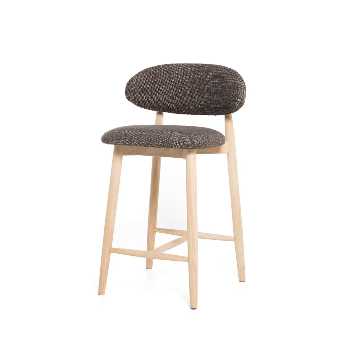 Malmø barstol heltre lys eik (stoff Lola mørk brun melert)