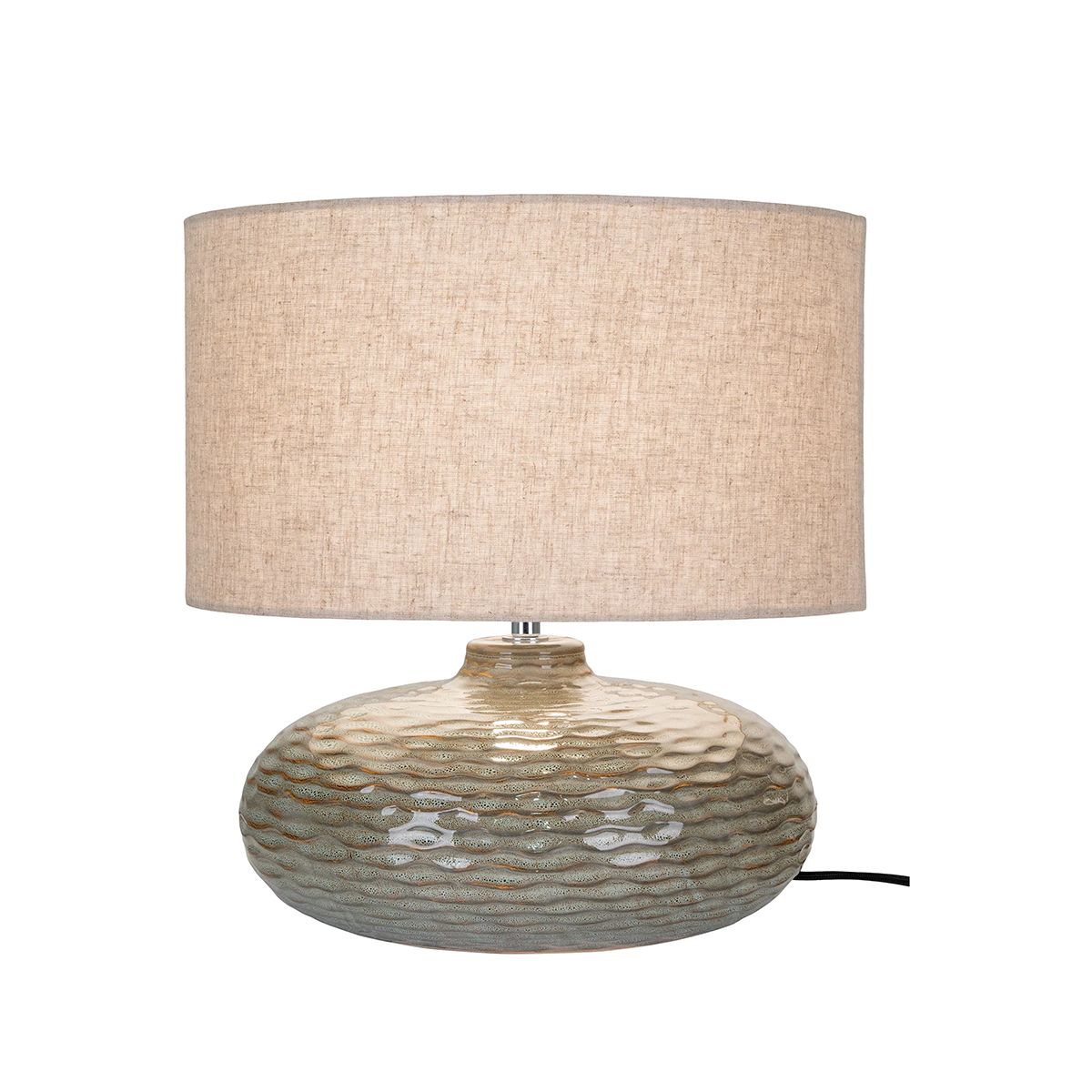Oldham bordlampe keramikk grønn, linfarget tekstilskjerm (36x36)
