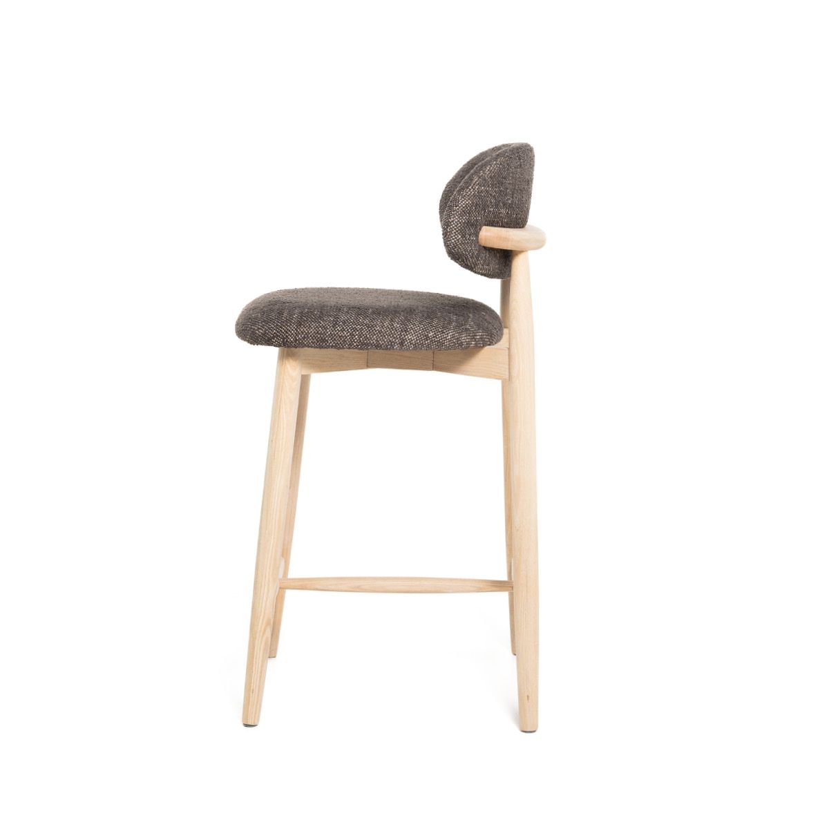 Malmø barstol heltre lys eik (stoff Lola mørk brun melert)